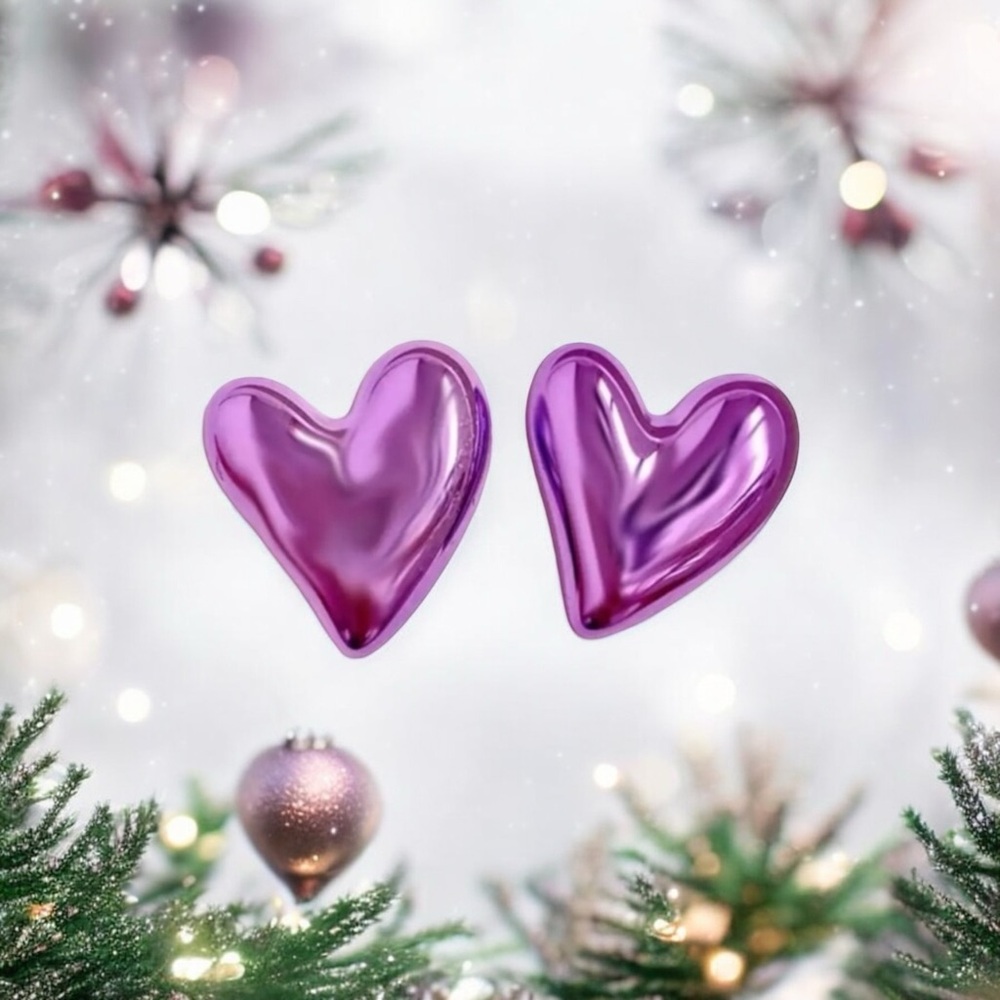 Metallic Purple Heart Earrings